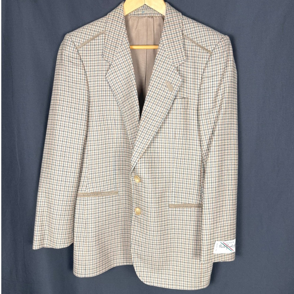 NWT Vintage 80s Paolo Giardini Wool Tweed Sport Coat Suede Trim Sz 38S